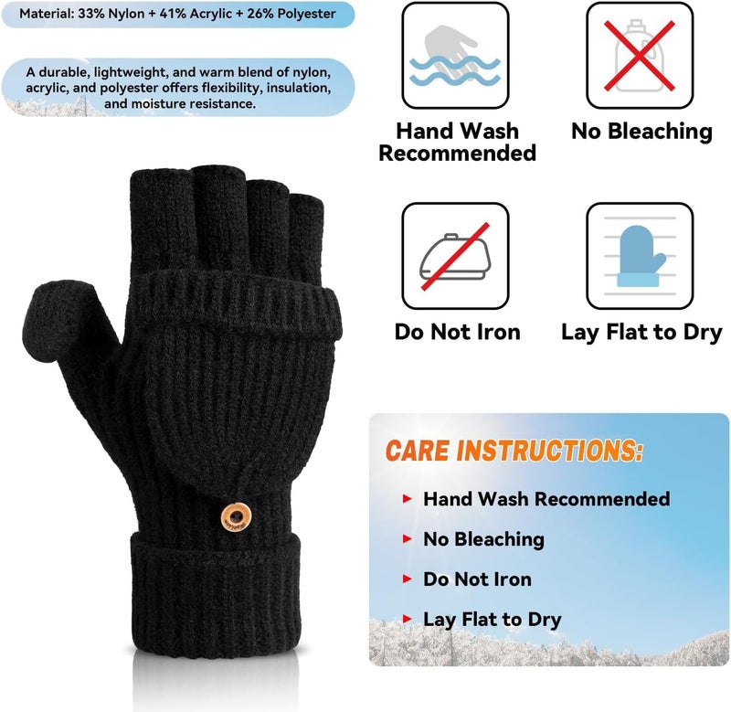 Cierto Winter Gloves for Women & Men | Convertible Fingerless Gloves for Cold Weather,Womens Warm Knit Mittens… - Image 2